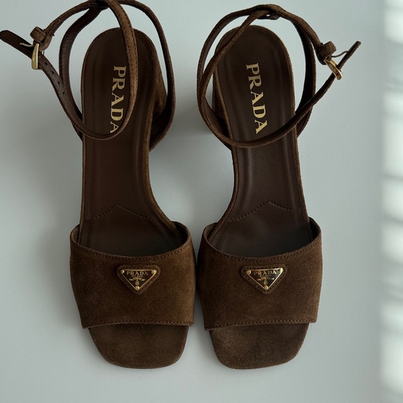 Prada Women's Brown Suede Heeled Sandals size 39.5 - Picture 2 of 8